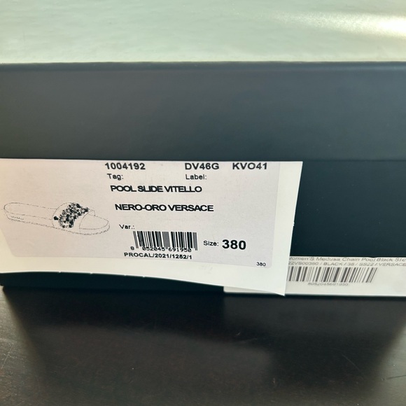 Versace Black and Gold Chain Slide Sandals - Picture 9 of 10